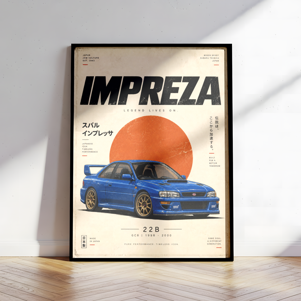 Japanese Rally Legend Poster, 90s JDM Motorsport Art, Blue Performance Car Print, Minimalist Retro Racing Wall Decor