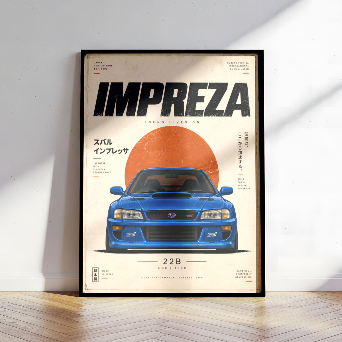90s Japanese Rally Car Poster, Minimalist JDM Motorsport Wall Art, Blue Racing Car Print, Retro Rally Garage Decor
