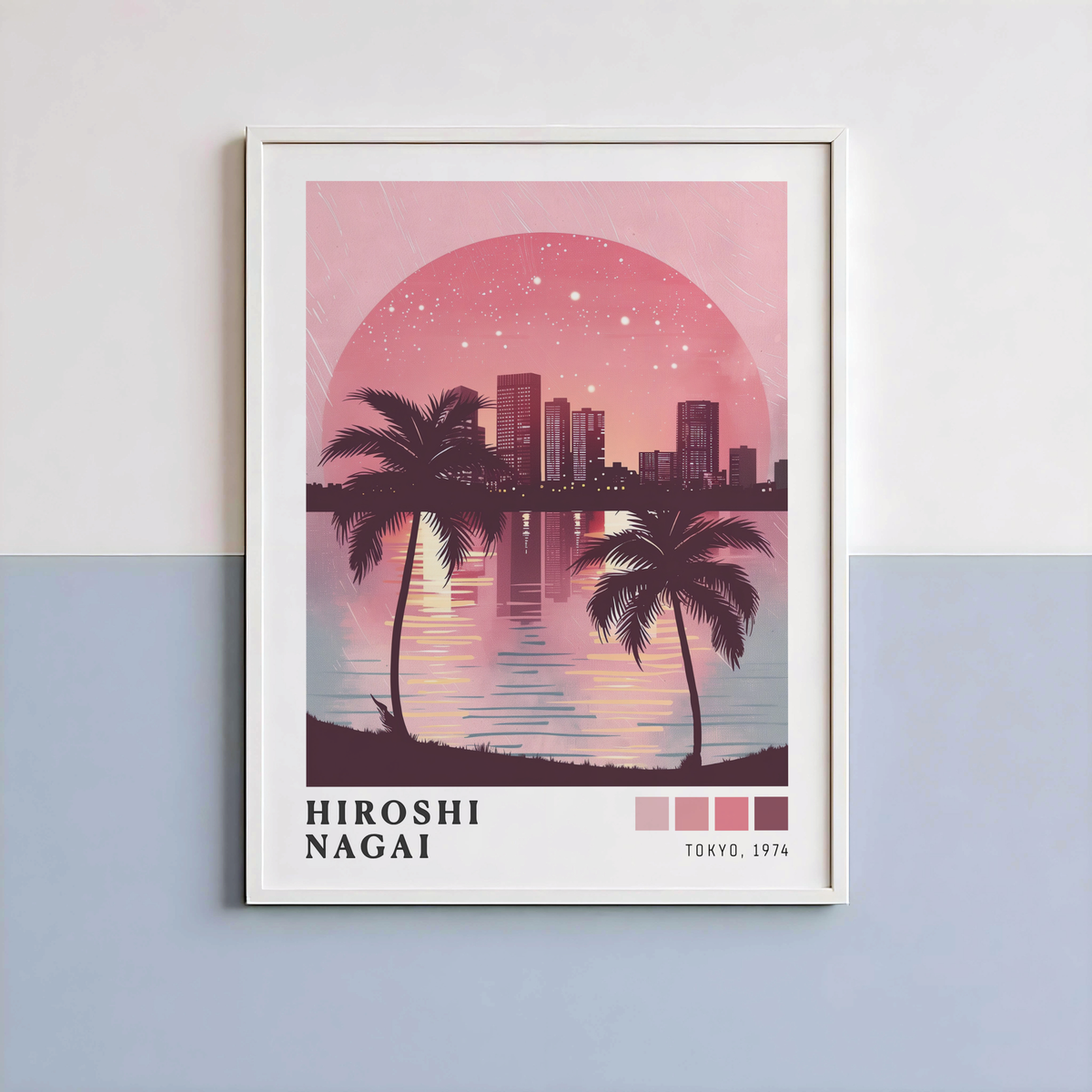 Affiche Hiroshi Nagai | Palmiers, Ville & Océan Rose