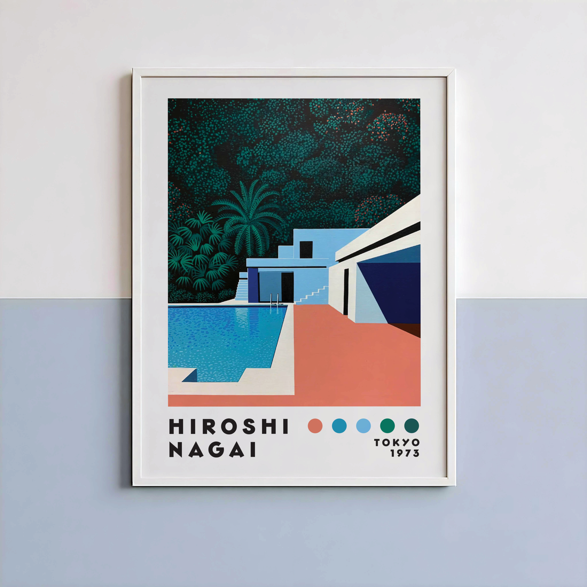 Hiroshi Nagai Pacific Breeze Poster, Mid Century Modern Pool Art, Japanese Retro Villa Print, Tropical Architecture Wall Decor