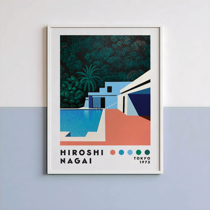 Hiroshi Nagai Pacific Breeze Poster, Mid Century Modern Pool Art, Japanese Retro Villa Print, Tropical Architecture Wall Decor