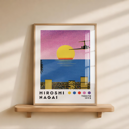 Affiche Hiroshi Nagai Tokyo 1973 | Sunset, Avion & Skyline