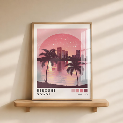 Affiche Hiroshi Nagai | Palmiers, Ville & Océan Rose