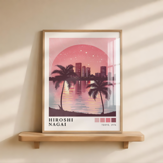 Affiche Hiroshi Nagai | Palmiers, Ville & Océan Rose