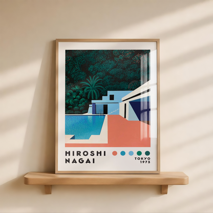 Hiroshi Nagai Pacific Breeze Poster, Mid Century Modern Pool Art, Japanese Retro Villa Print, Tropical Architecture Wall Decor