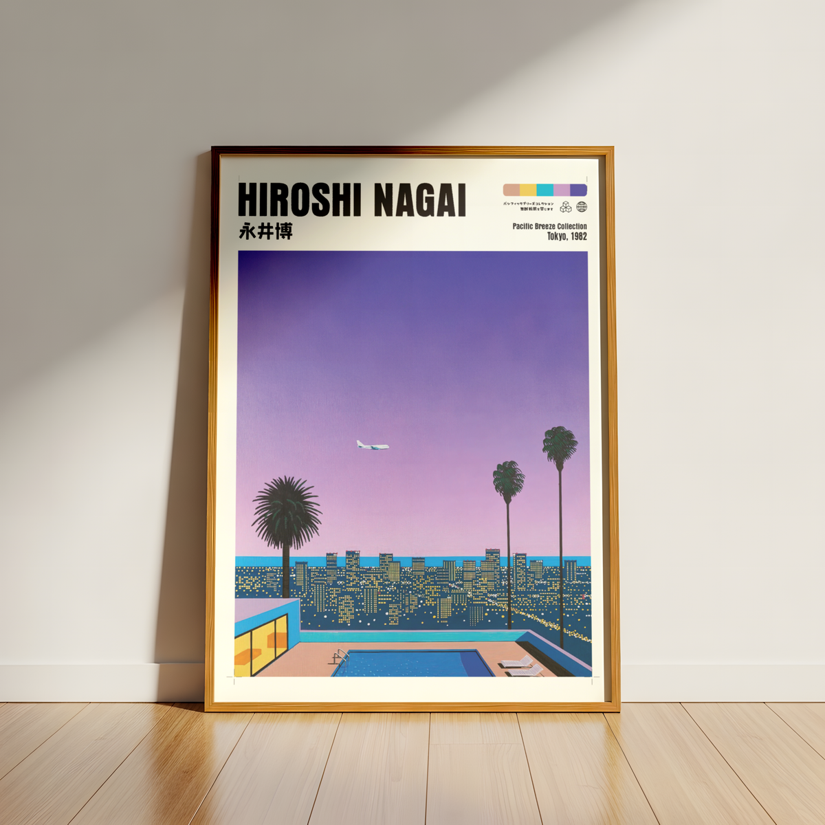 Hiroshi Nagai Pacific Breeze Poster, Tokyo Night Pool Art, Japanese City Pop Print, Retro Skyline Wall Decor, 80s Summer Artwork