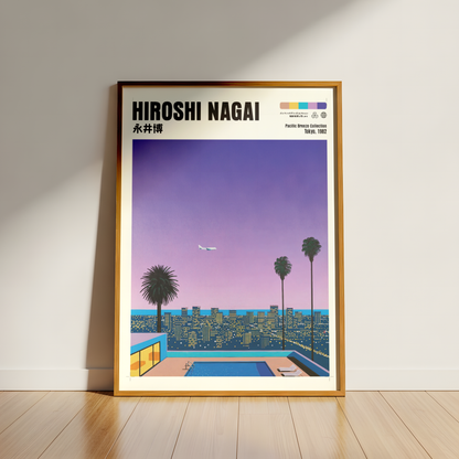 Hiroshi Nagai Pacific Breeze Poster, Tokyo Night Pool Art, Japanese City Pop Print, Retro Skyline Wall Decor, 80s Summer Artwork