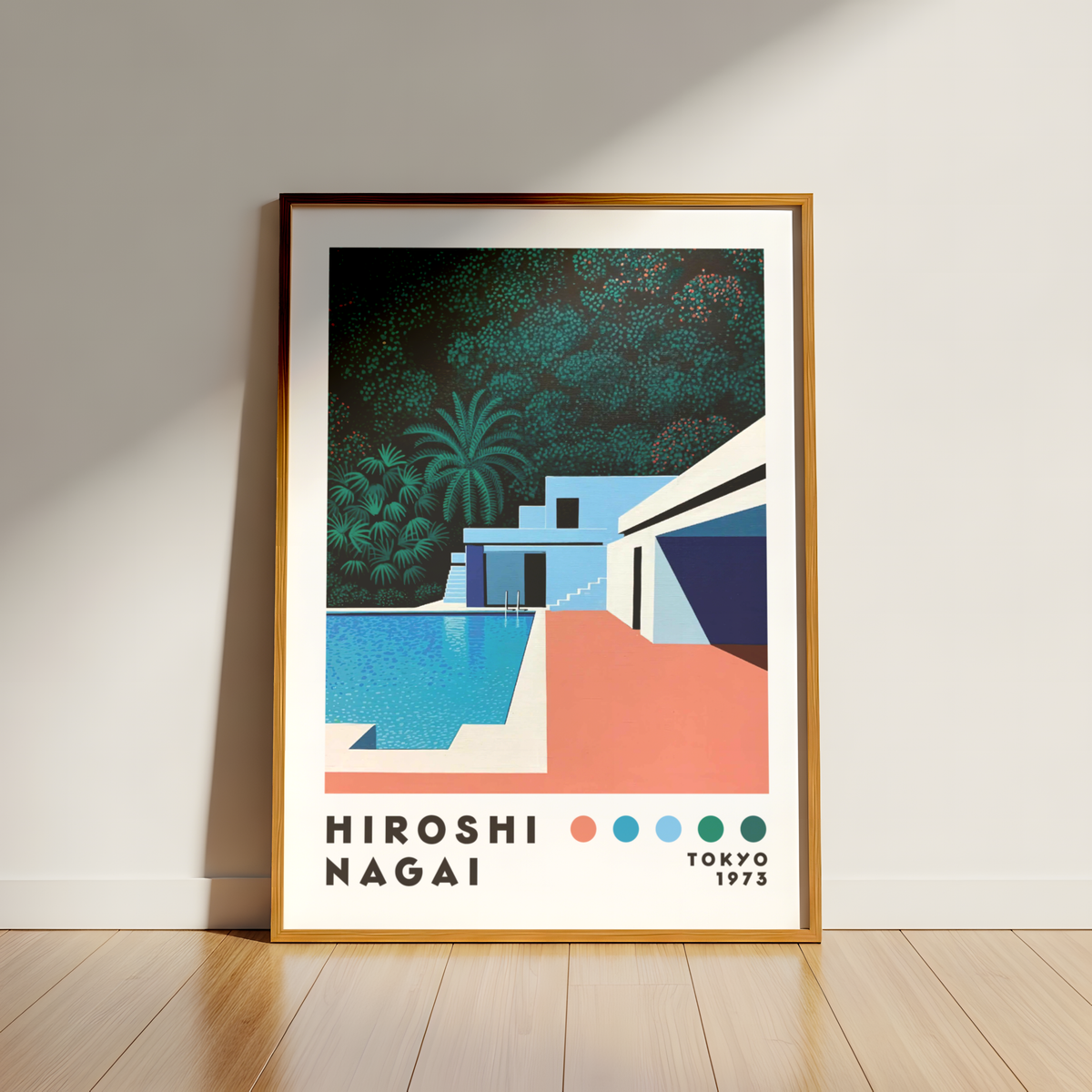 Hiroshi Nagai Pacific Breeze Poster, Mid Century Modern Pool Art, Japanese Retro Villa Print, Tropical Architecture Wall Decor