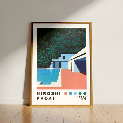 Hiroshi Nagai Pacific Breeze Poster, Mid Century Modern Pool Art, Japanese Retro Villa Print, Tropical Architecture Wall Decor