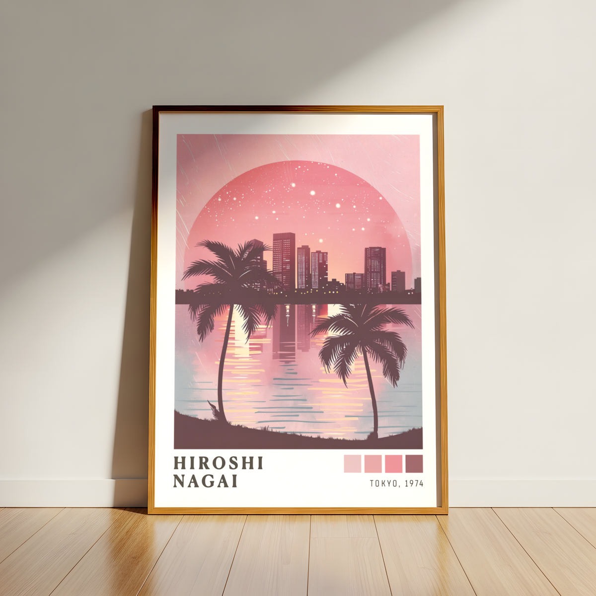 Affiche Hiroshi Nagai | Palmiers, Ville & Océan Rose