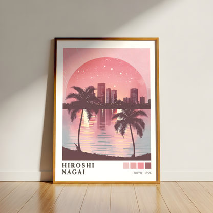 Affiche Hiroshi Nagai | Palmiers, Ville & Océan Rose