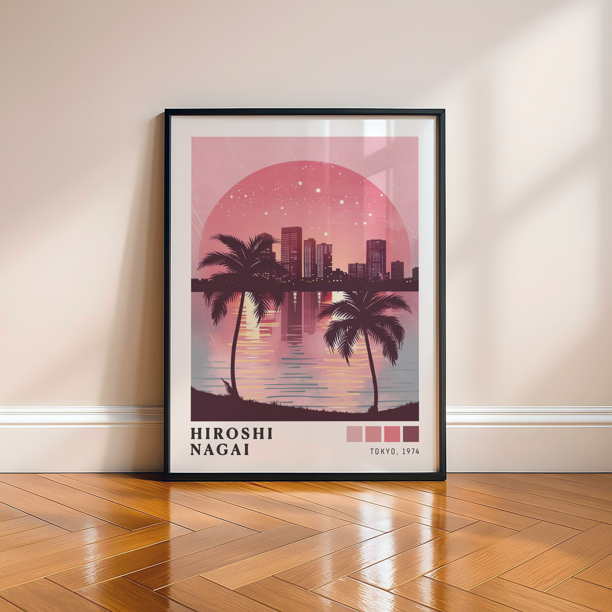 Affiche Hiroshi Nagai | Palmiers, Ville & Océan Rose