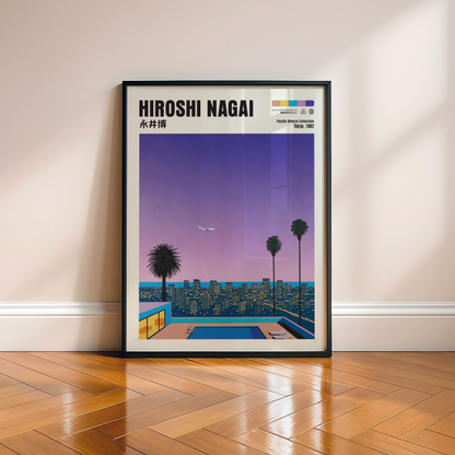 Hiroshi Nagai Pacific Breeze Poster, Tokyo Night Pool Art, Japanese City Pop Print, Retro Skyline Wall Decor, 80s Summer Artwork