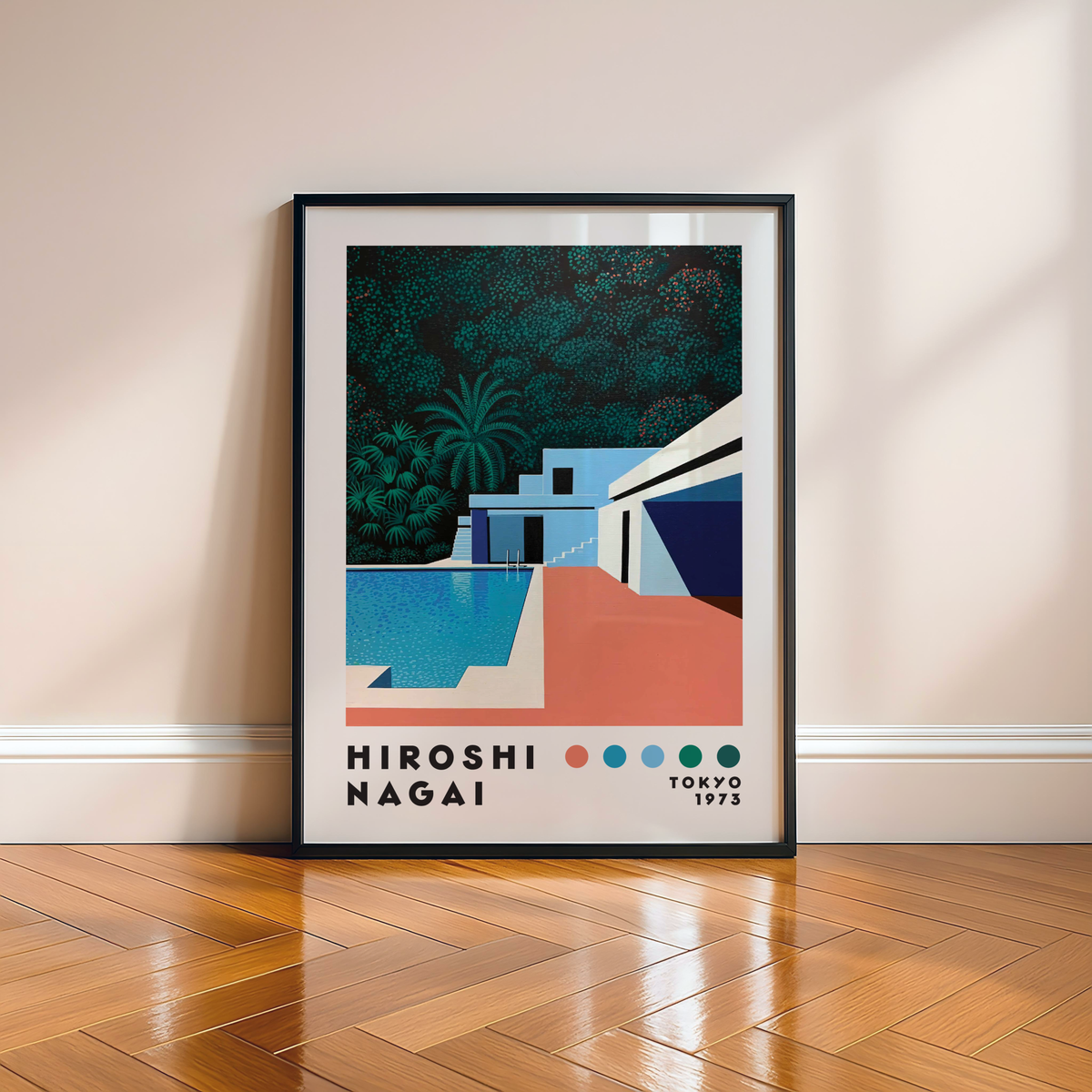 Hiroshi Nagai Pacific Breeze Poster, Mid Century Modern Pool Art, Japanese Retro Villa Print, Tropical Architecture Wall Decor