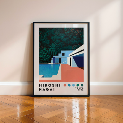 Hiroshi Nagai Pacific Breeze Poster, Mid Century Modern Pool Art, Japanese Retro Villa Print, Tropical Architecture Wall Decor