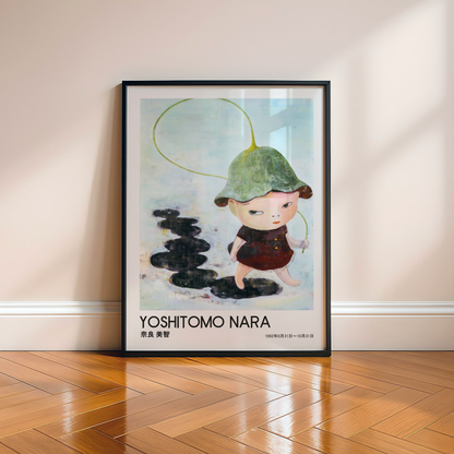 Yoshitomo Nara Little Girl with Green Hat Poster, Japanese Art Print, Rainy Day Wall Decor, Contemporary Illustration