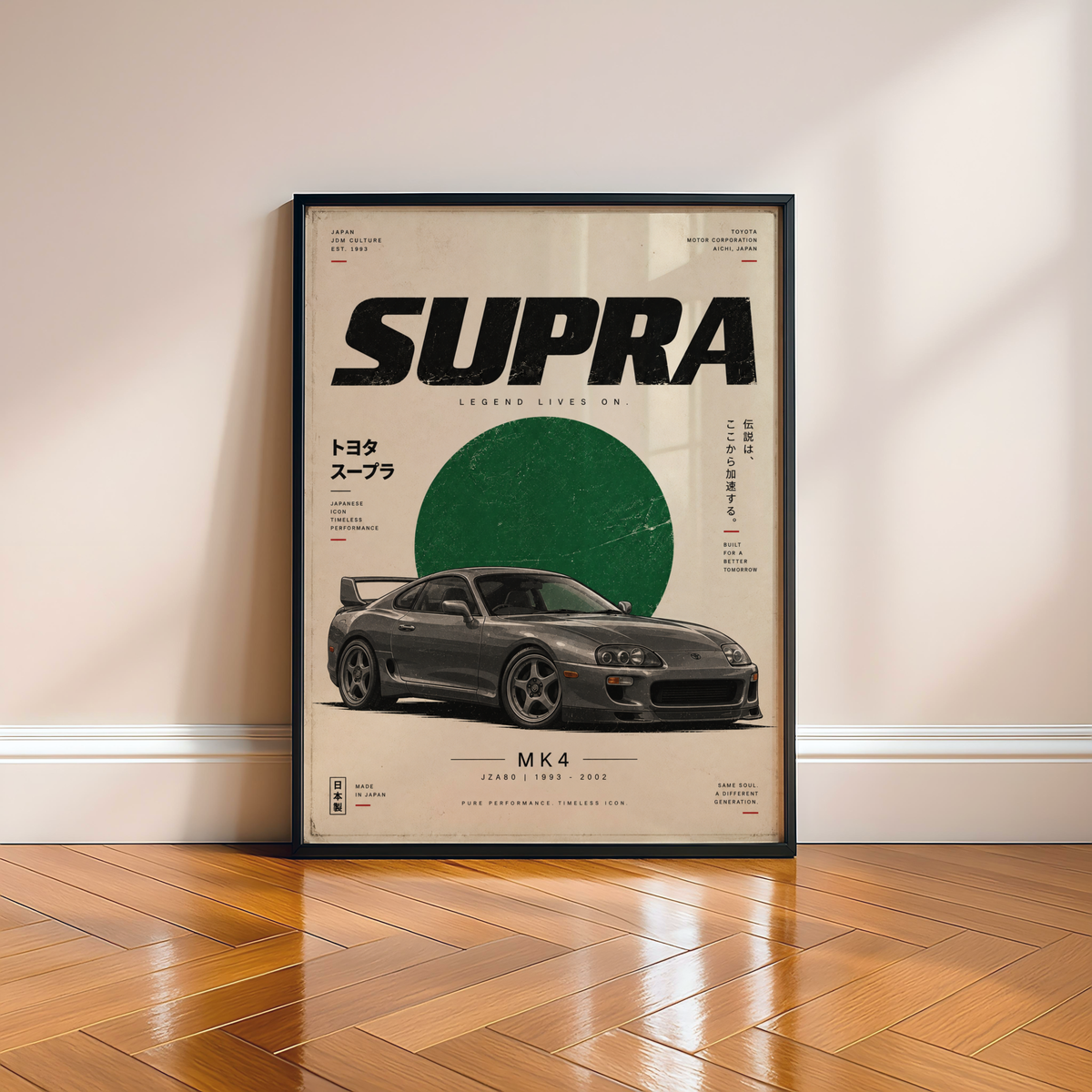 90s Japanese Sports Car Poster, Grey JDM Coupe Wall Art, Minimalist Retro Performance Car Print, Garage Decor