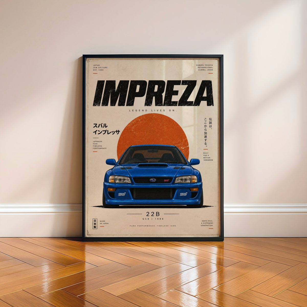 90s Japanese Rally Car Poster, Minimalist JDM Motorsport Wall Art, Blue Racing Car Print, Retro Rally Garage Decor