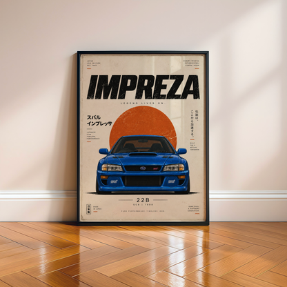 90s Japanese Rally Car Poster, Minimalist JDM Motorsport Wall Art, Blue Racing Car Print, Retro Rally Garage Decor