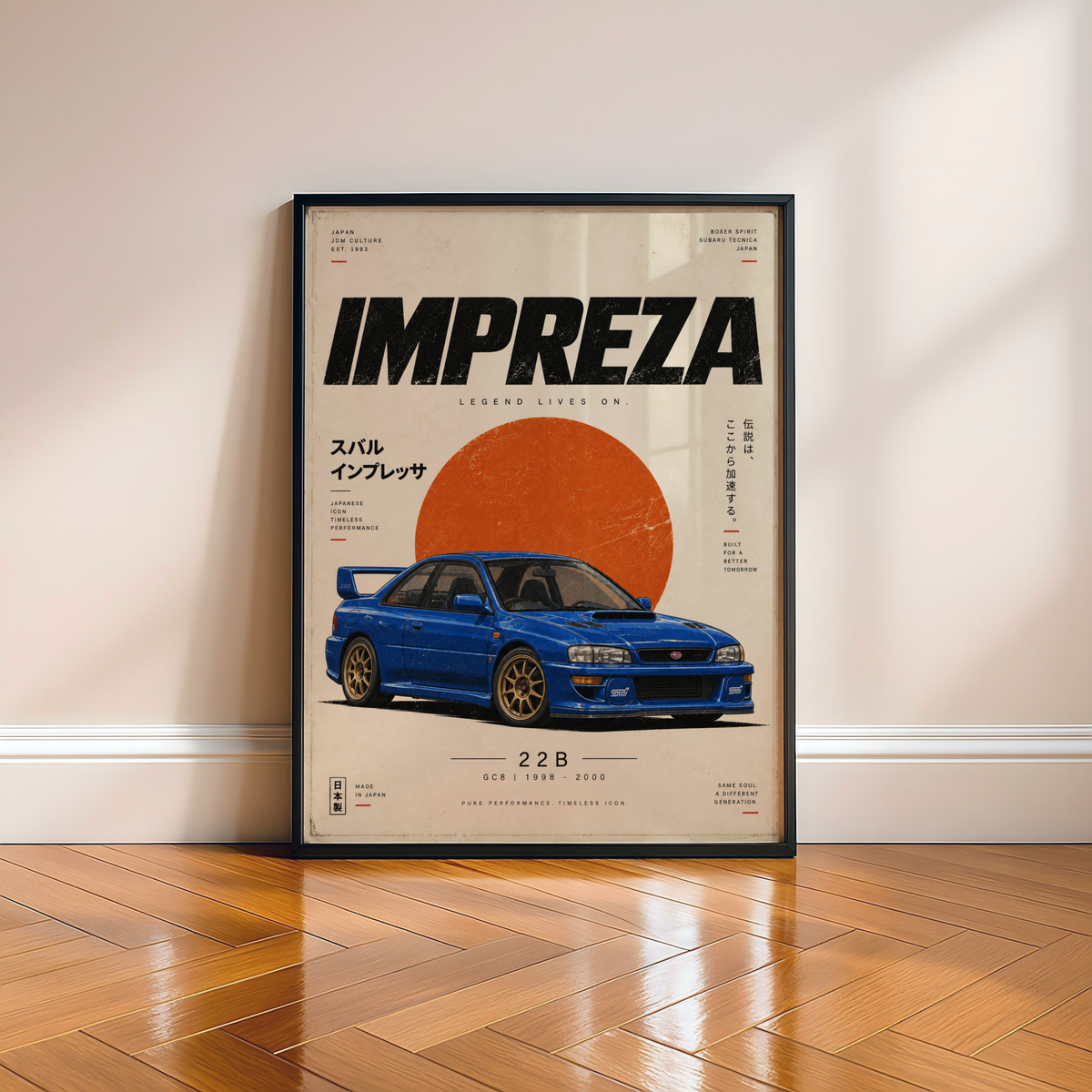 Japanese Rally Legend Poster, 90s JDM Motorsport Art, Blue Performance Car Print, Minimalist Retro Racing Wall Decor