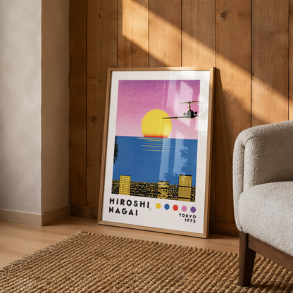 Affiche Hiroshi Nagai Tokyo 1973 | Sunset, Avion & Skyline