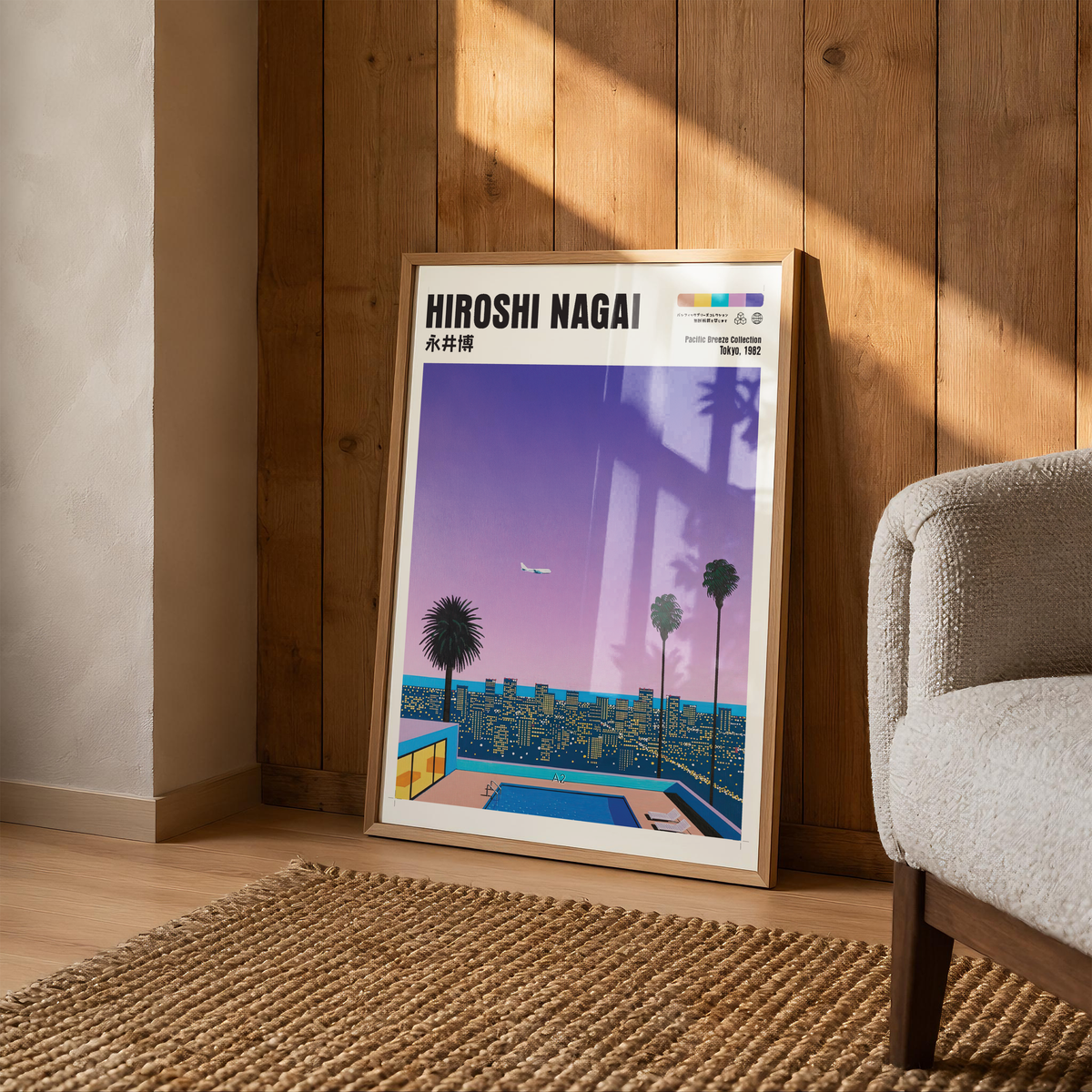 Hiroshi Nagai Pacific Breeze Poster, Tokyo Night Pool Art, Japanese City Pop Print, Retro Skyline Wall Decor, 80s Summer Artwork
