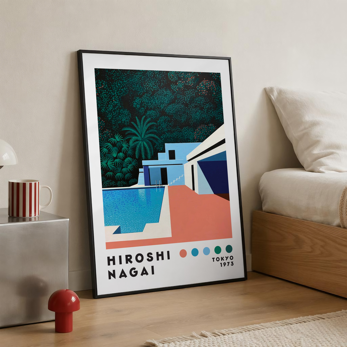 Hiroshi Nagai Pacific Breeze Poster, Mid Century Modern Pool Art, Japanese Retro Villa Print, Tropical Architecture Wall Decor