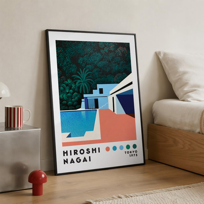 Hiroshi Nagai Pacific Breeze Poster, Mid Century Modern Pool Art, Japanese Retro Villa Print, Tropical Architecture Wall Decor