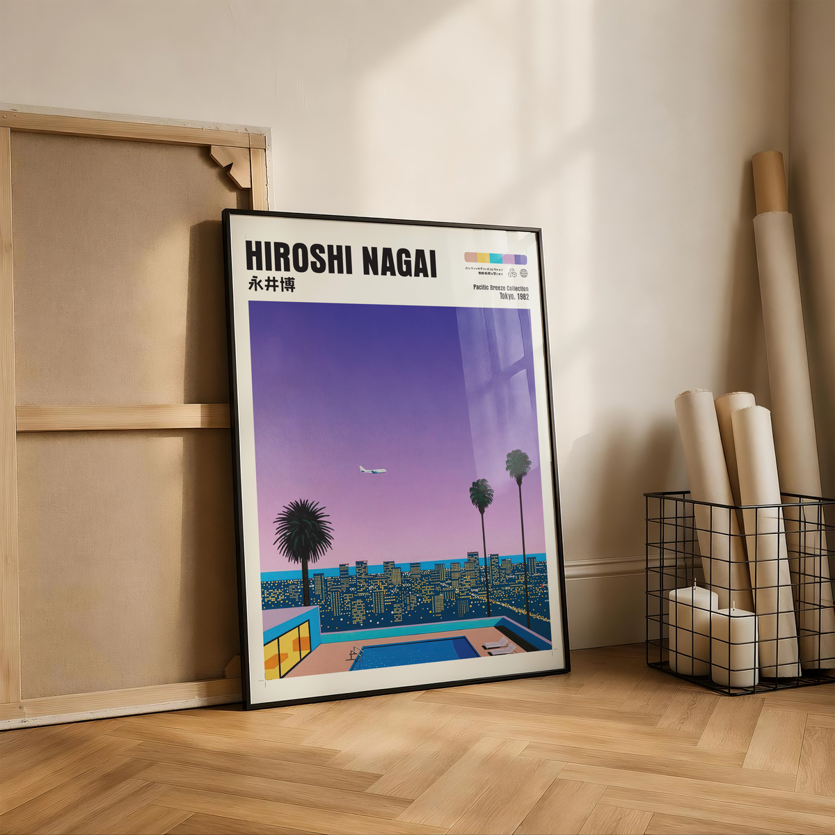 Hiroshi Nagai Pacific Breeze Poster, Tokyo Night Pool Art, Japanese City Pop Print, Retro Skyline Wall Decor, 80s Summer Artwork