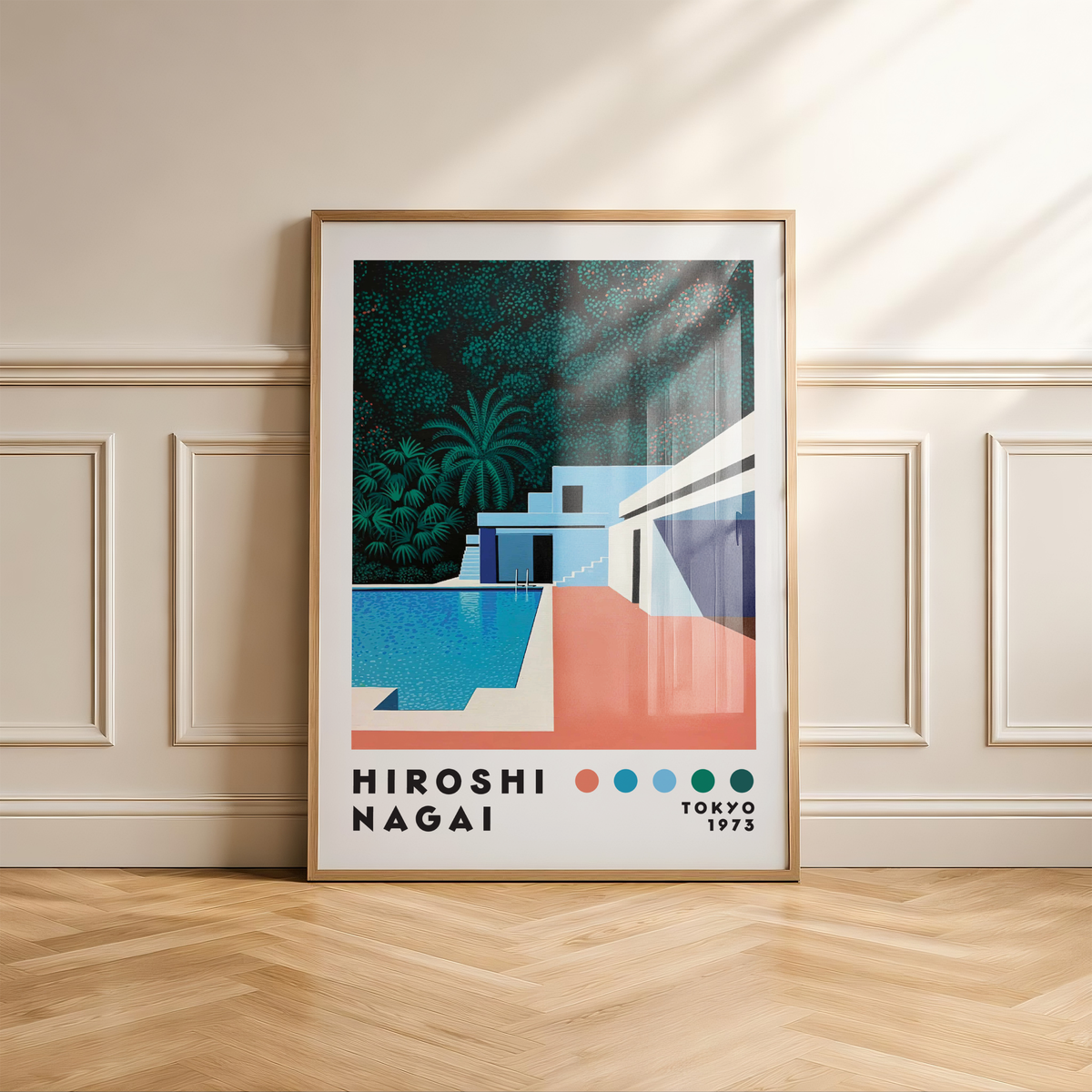Hiroshi Nagai Pacific Breeze Poster, Mid Century Modern Pool Art, Japanese Retro Villa Print, Tropical Architecture Wall Decor