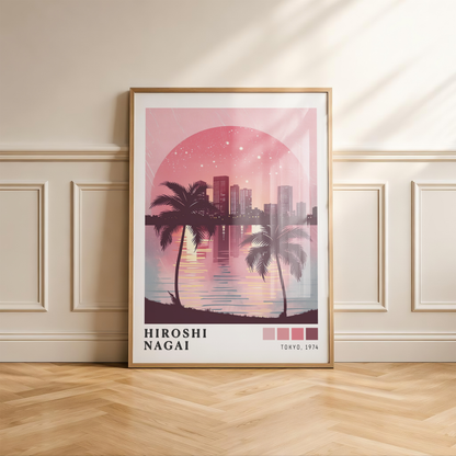 Affiche Hiroshi Nagai | Palmiers, Ville & Océan Rose