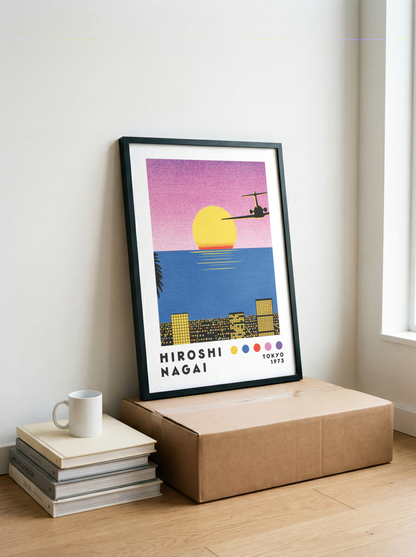 Affiche Hiroshi Nagai Tokyo 1973 | Sunset, Avion & Skyline