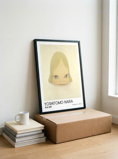 Yoshitomo Nara Blonde Girl Portrait Poster, Golden Eyes Japanese Contemporary Art Print, Minimalist Wall Decor