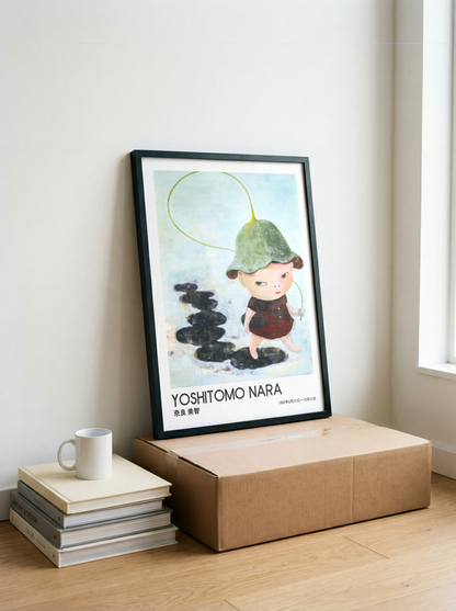 Yoshitomo Nara Little Girl with Green Hat Poster, Japanese Art Print, Rainy Day Wall Decor, Contemporary Illustration