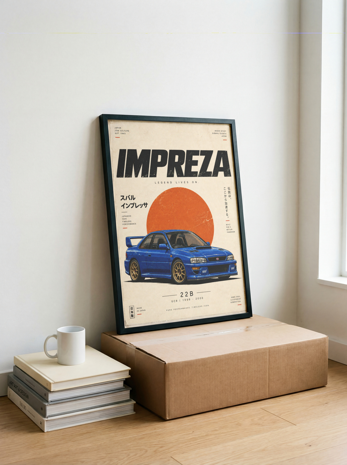 Japanese Rally Legend Poster, 90s JDM Motorsport Art, Blue Performance Car Print, Minimalist Retro Racing Wall Decor