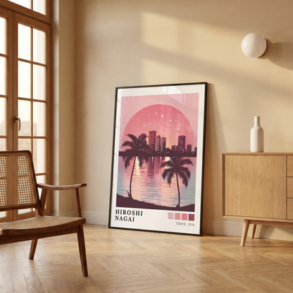 Affiche Hiroshi Nagai | Palmiers, Ville & Océan Rose