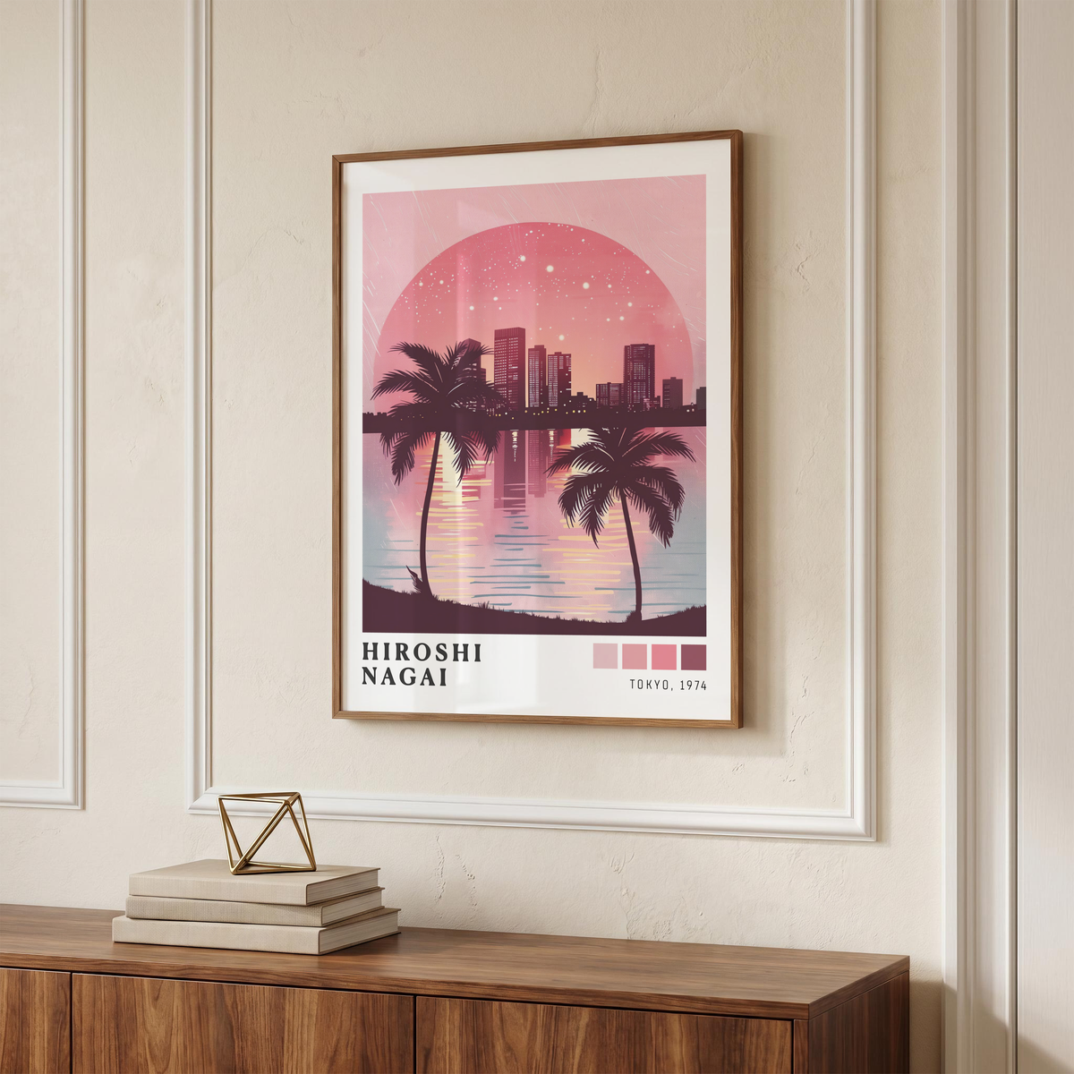 Affiche Hiroshi Nagai | Palmiers, Ville & Océan Rose