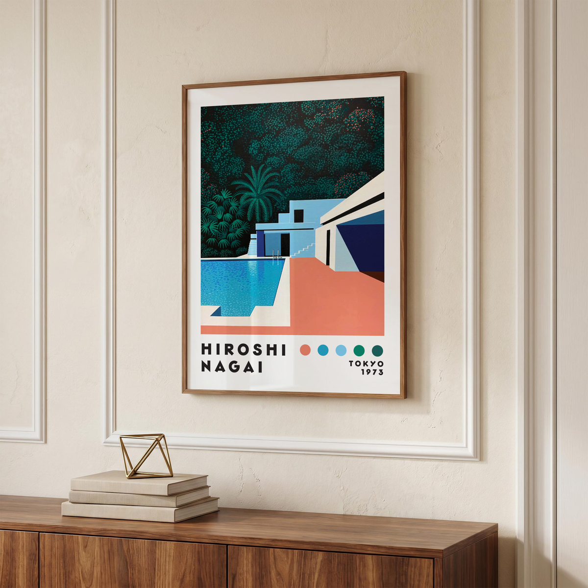 Hiroshi Nagai Pacific Breeze Poster, Mid Century Modern Pool Art, Japanese Retro Villa Print, Tropical Architecture Wall Decor