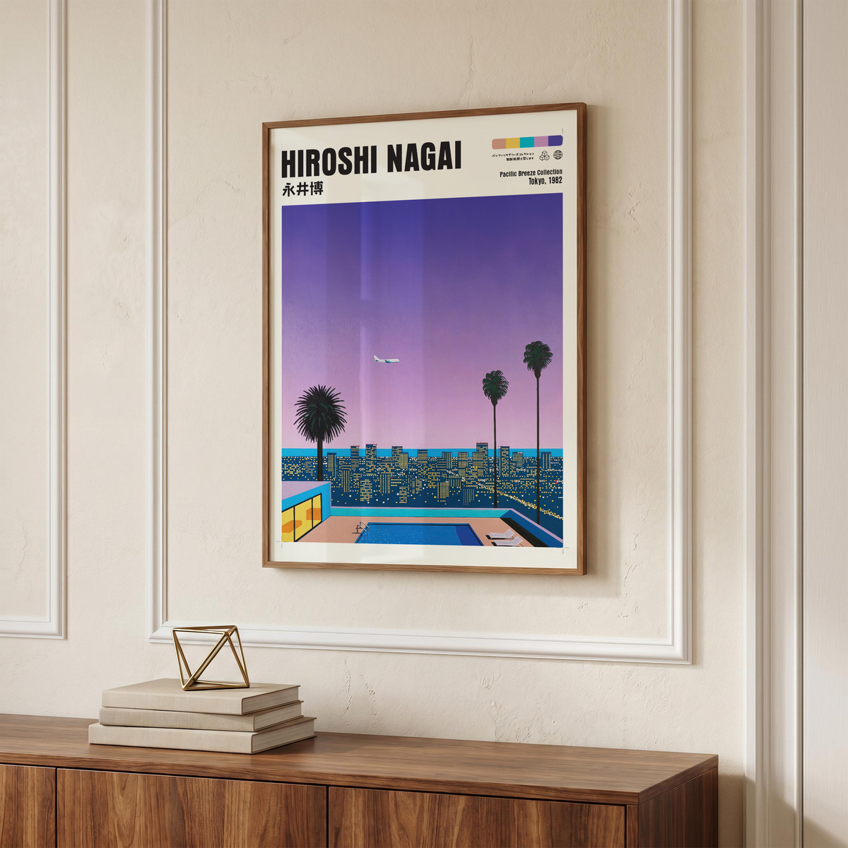 Hiroshi Nagai Pacific Breeze Poster, Tokyo Night Pool Art, Japanese City Pop Print, Retro Skyline Wall Decor, 80s Summer Artwork