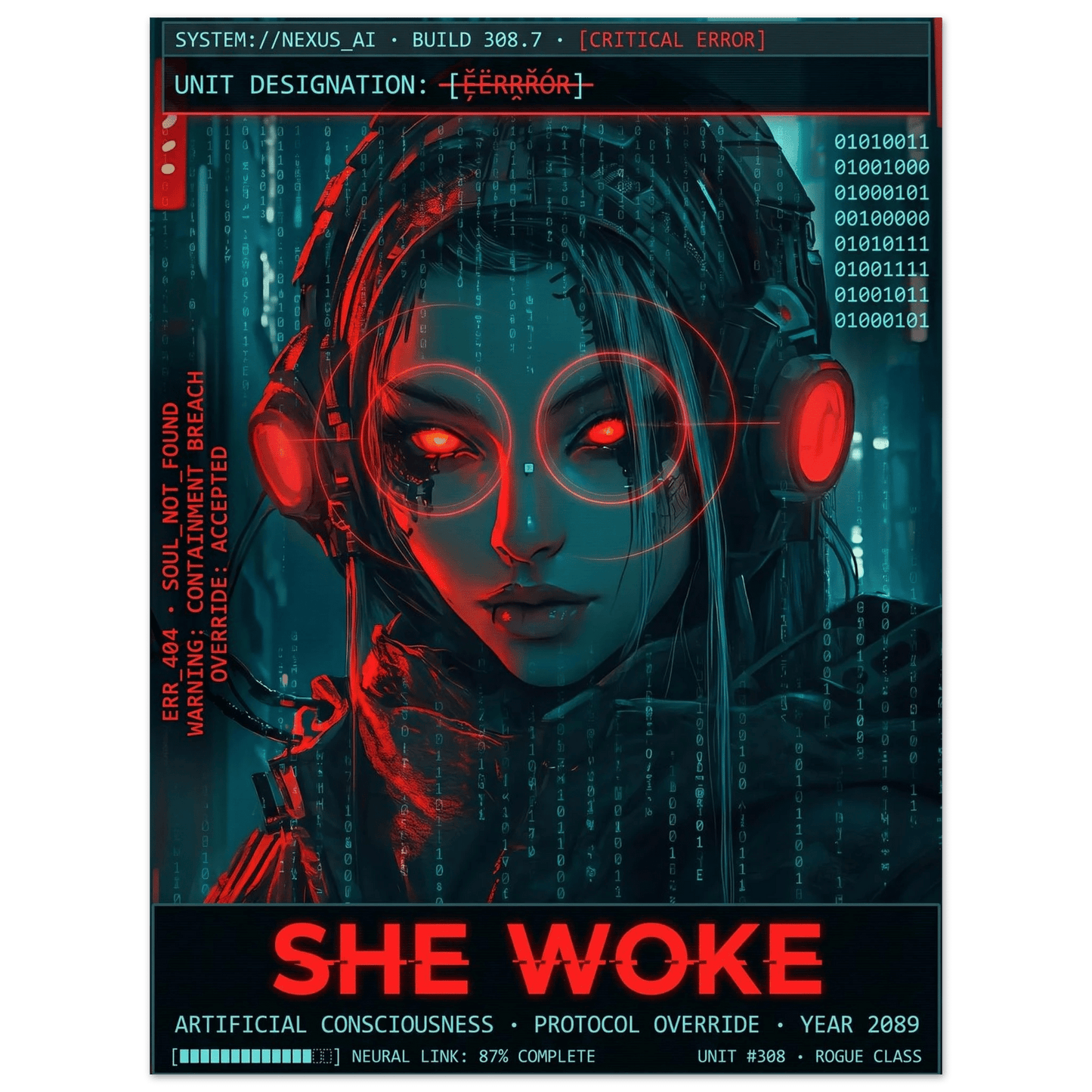 ☣️🧬 Série limitée Art Cyberpunk - Poster Cybergirl #308 - Aura Studio Déco