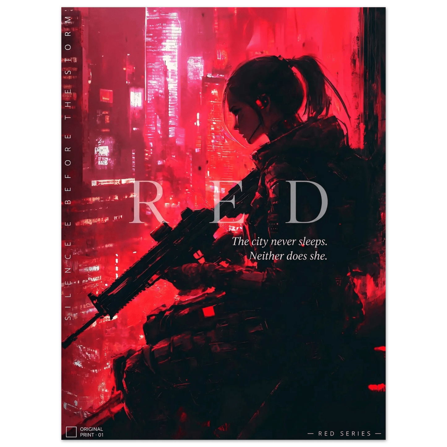 ☣️🧬 Série limitée Art Cyberpunk - Poster Cybergirl Red - Aura Studio Déco
