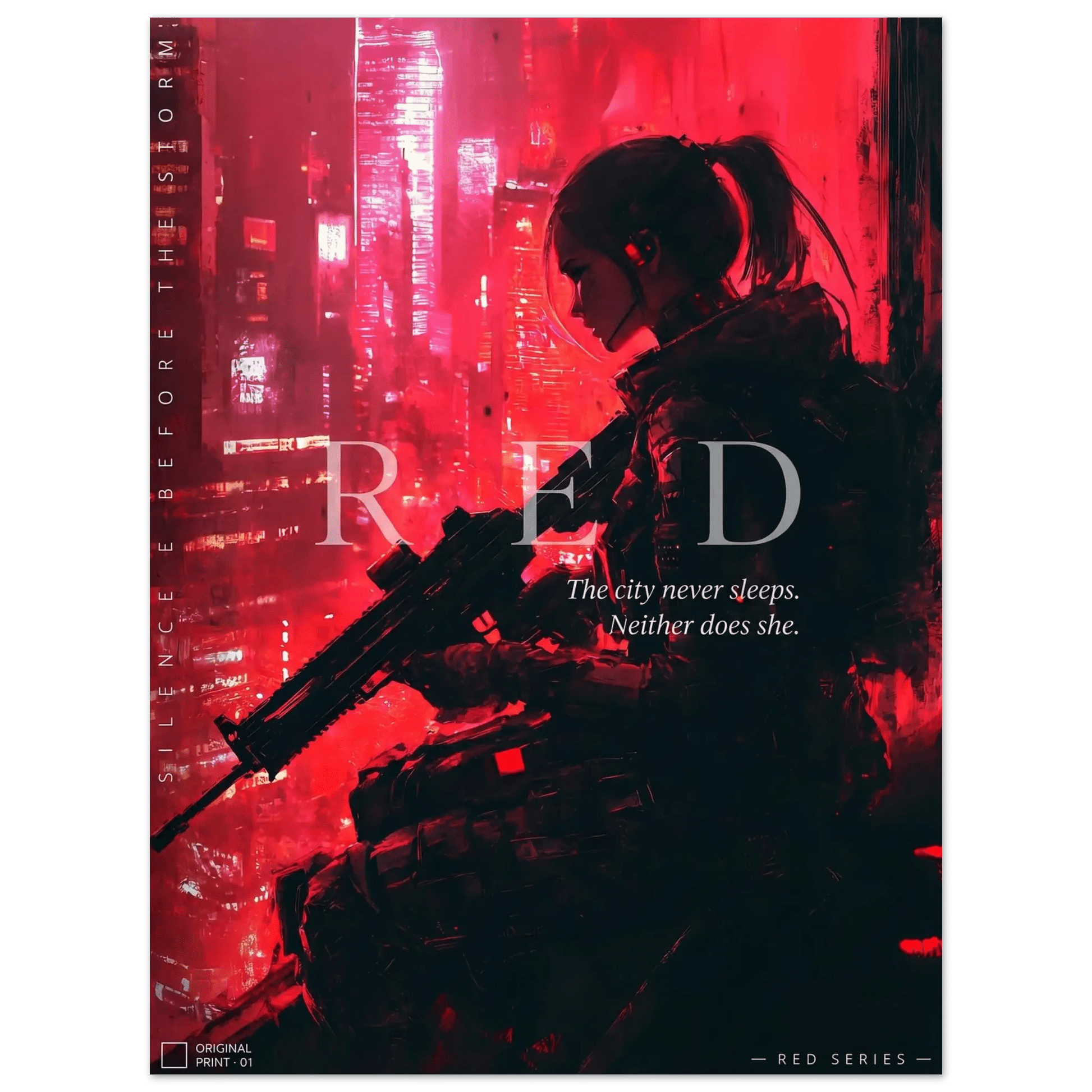☣️🧬 Série limitée Art Cyberpunk - Poster Cybergirl Red - Aura Studio Déco