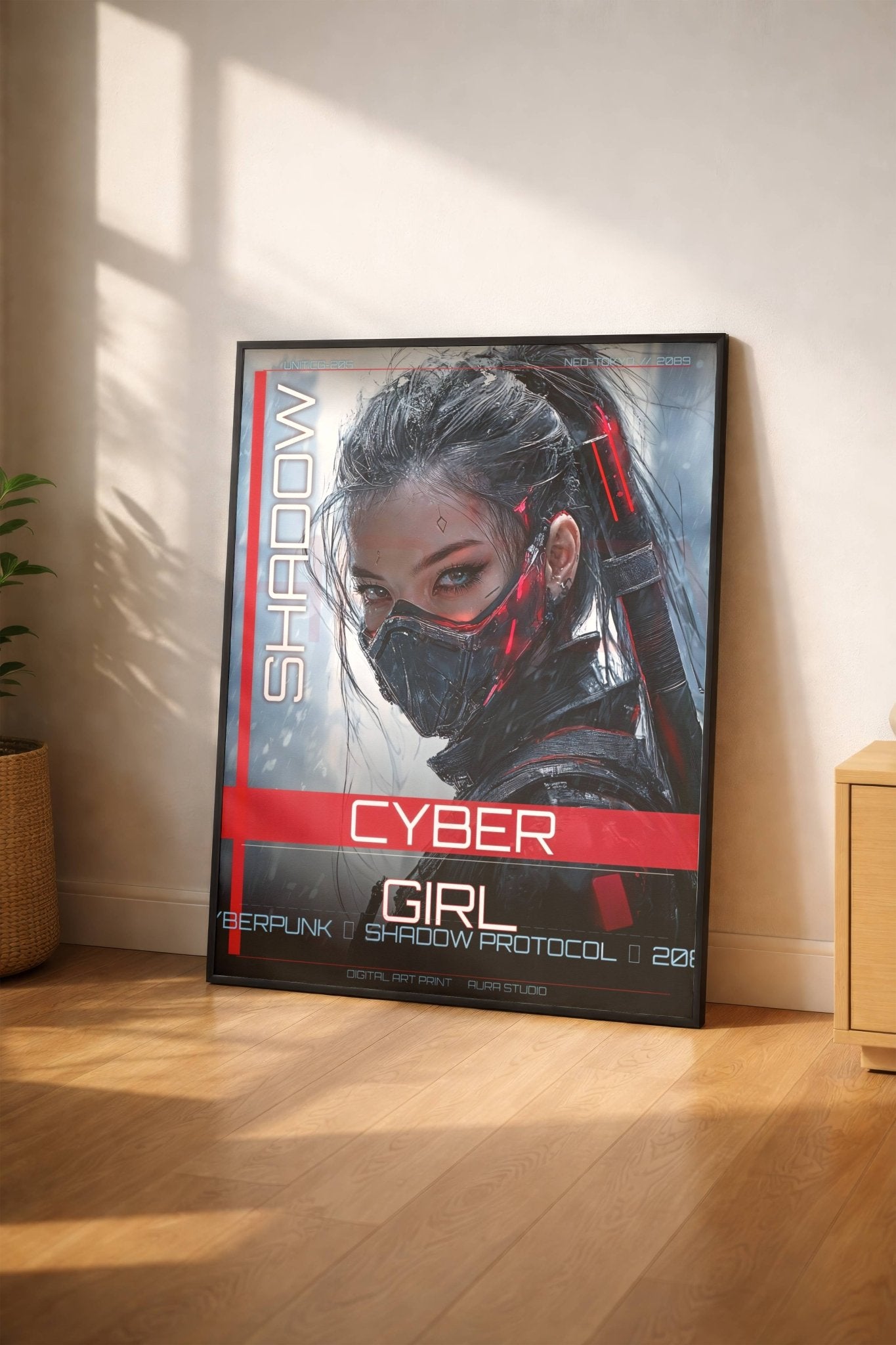 ☣️ Série limitée Art Cyberpunk - Poster Cybergirl Shadow Protocol - Aura Studio Déco