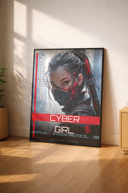☣️ Série limitée Art Cyberpunk - Poster Cybergirl Shadow Protocol - Aura Studio Déco