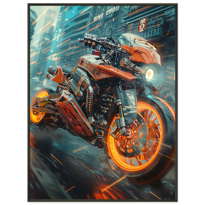 🏍️🏁🔧 Moto Cyberpunk Série futuriste #️⃣10  - (Affiche encadrée métal) - Aura Studio Déco