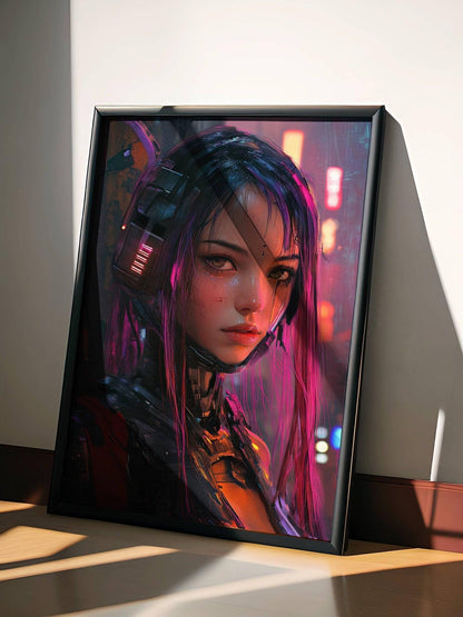🧬Estampe d 'Art Affiche Cyber Girl Hors-série # 9 – Art Mural Cyberpunk - Aura Studio Déco