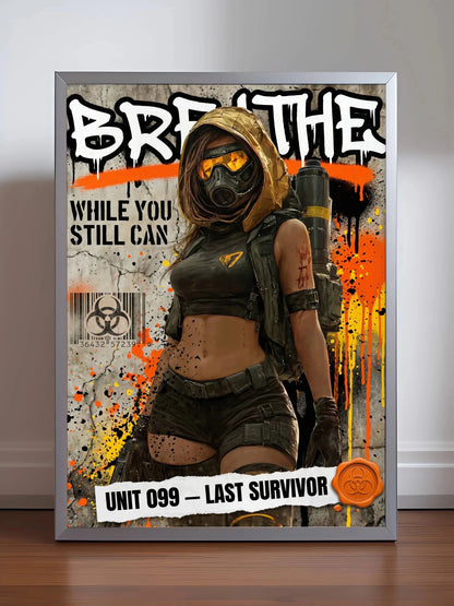 ☣️🧬 Série limitée Art Cyberpunk - Poster Cybergirl Unit 099 Breathe - Aura Studio Déco