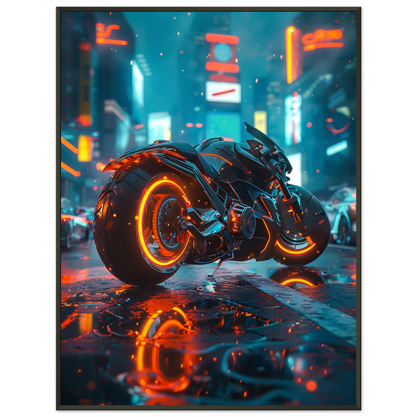 🏍️🏁🔧 Moto Cyberpunk Série futuriste #️⃣4  - (Affiche encadrée métal) - Aura Studio Déco