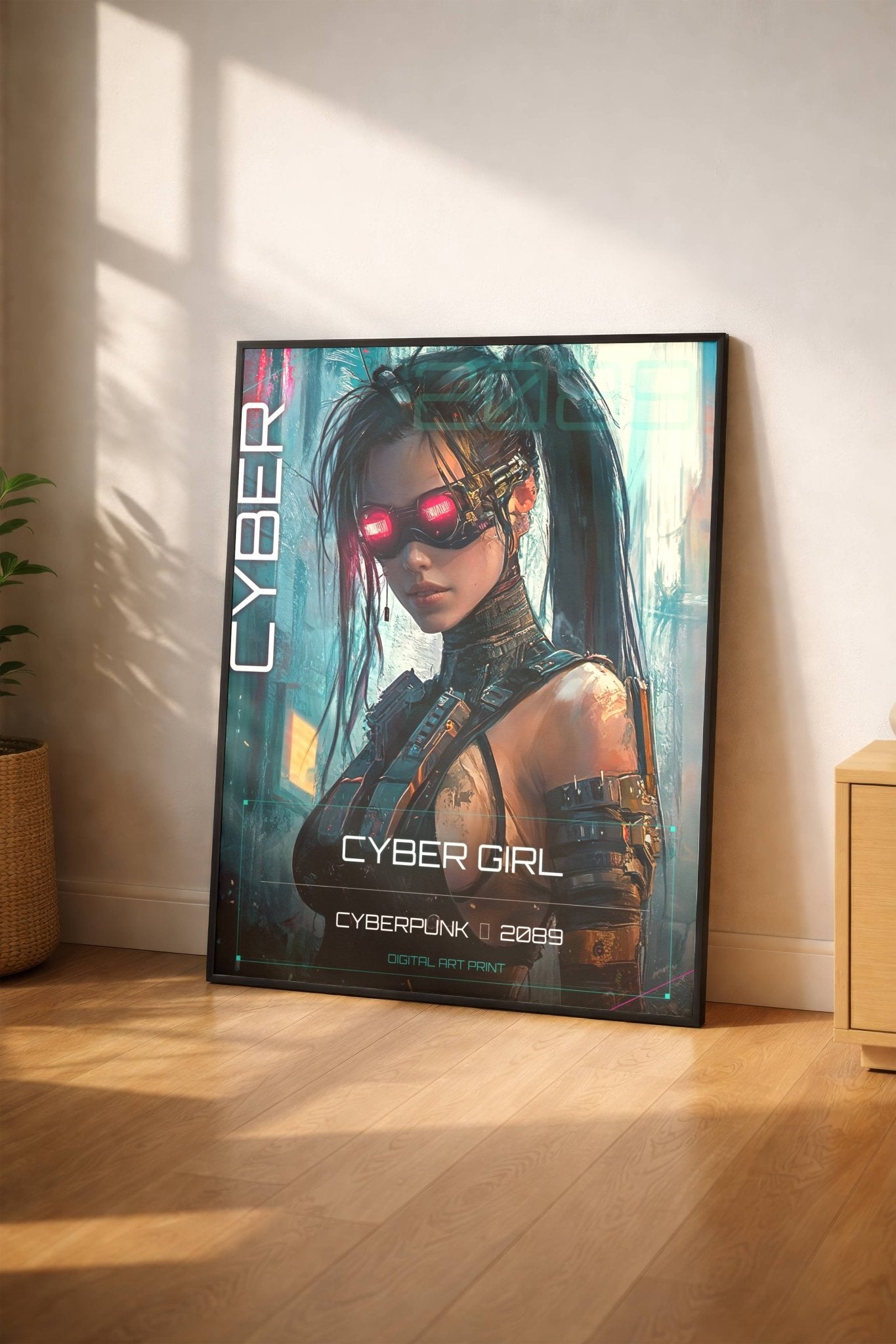 ☣️ Série limitée Art Cyberpunk - Poster Cybergirl Red Vision - Aura Studio Déco