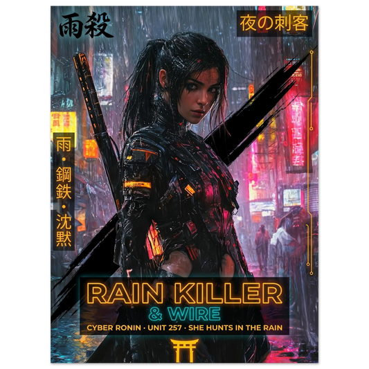 ☣️🧬 Série limitée Art Cyberpunk - Poster Cybergirl Rain Killer - Aura Studio Déco